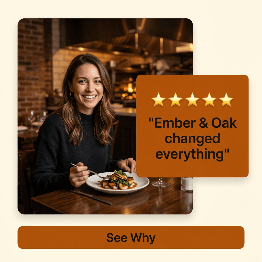 Restaurant Facebook ad example — Testimonial
