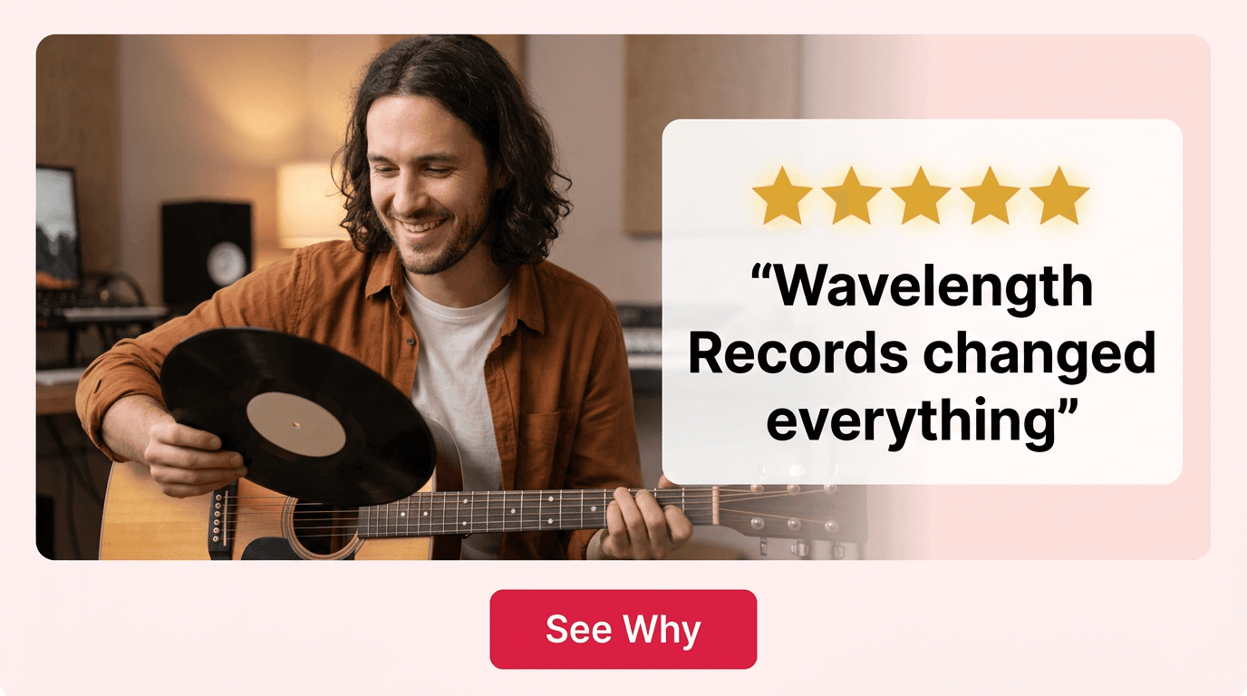 Music & Entertainment Google Display ad example — Testimonial