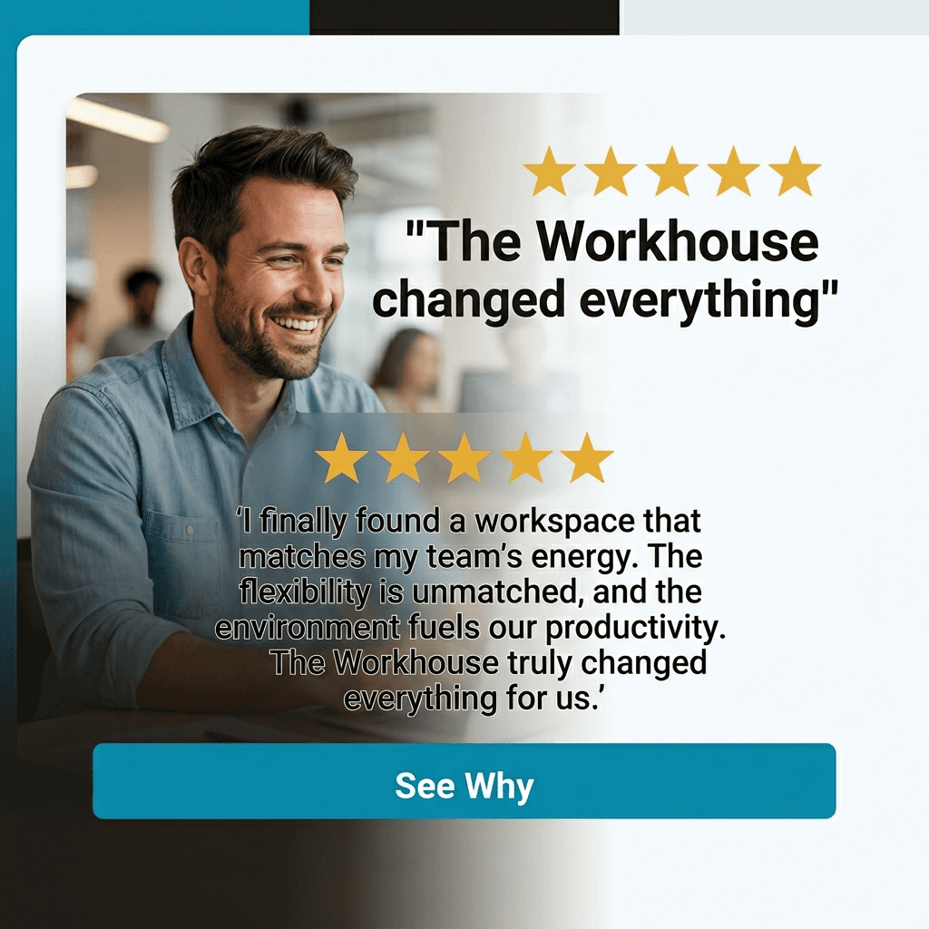 Coworking & Office Space LinkedIn ad example — Testimonial