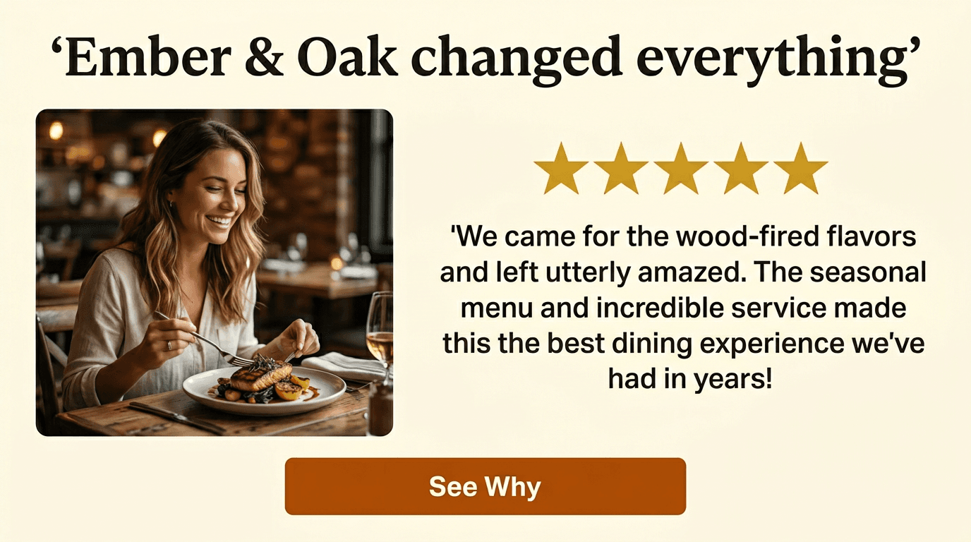 Restaurant Google Display ad example — Testimonial