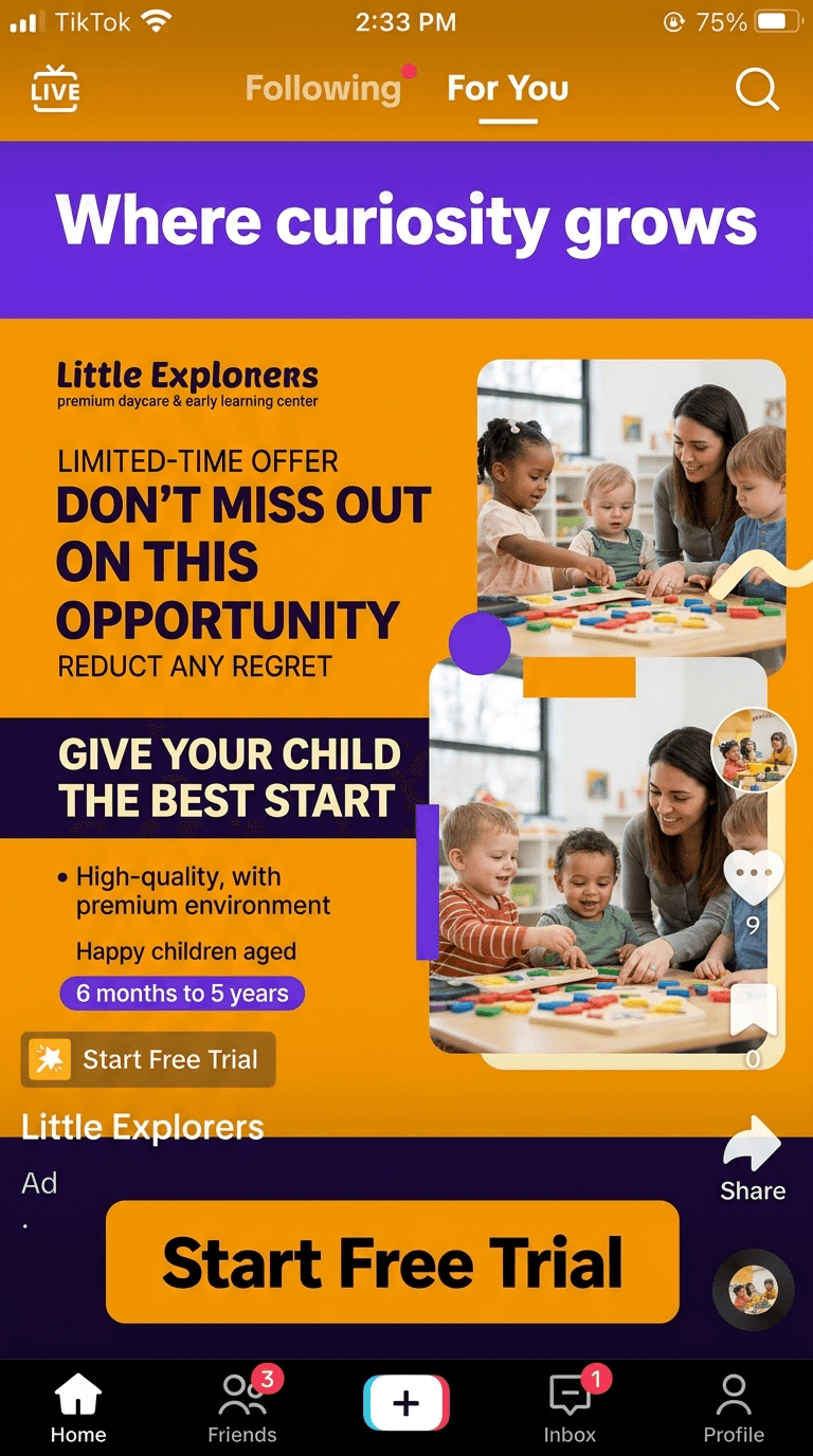 Childcare & Parenting TikTok ad example — Limited Offer